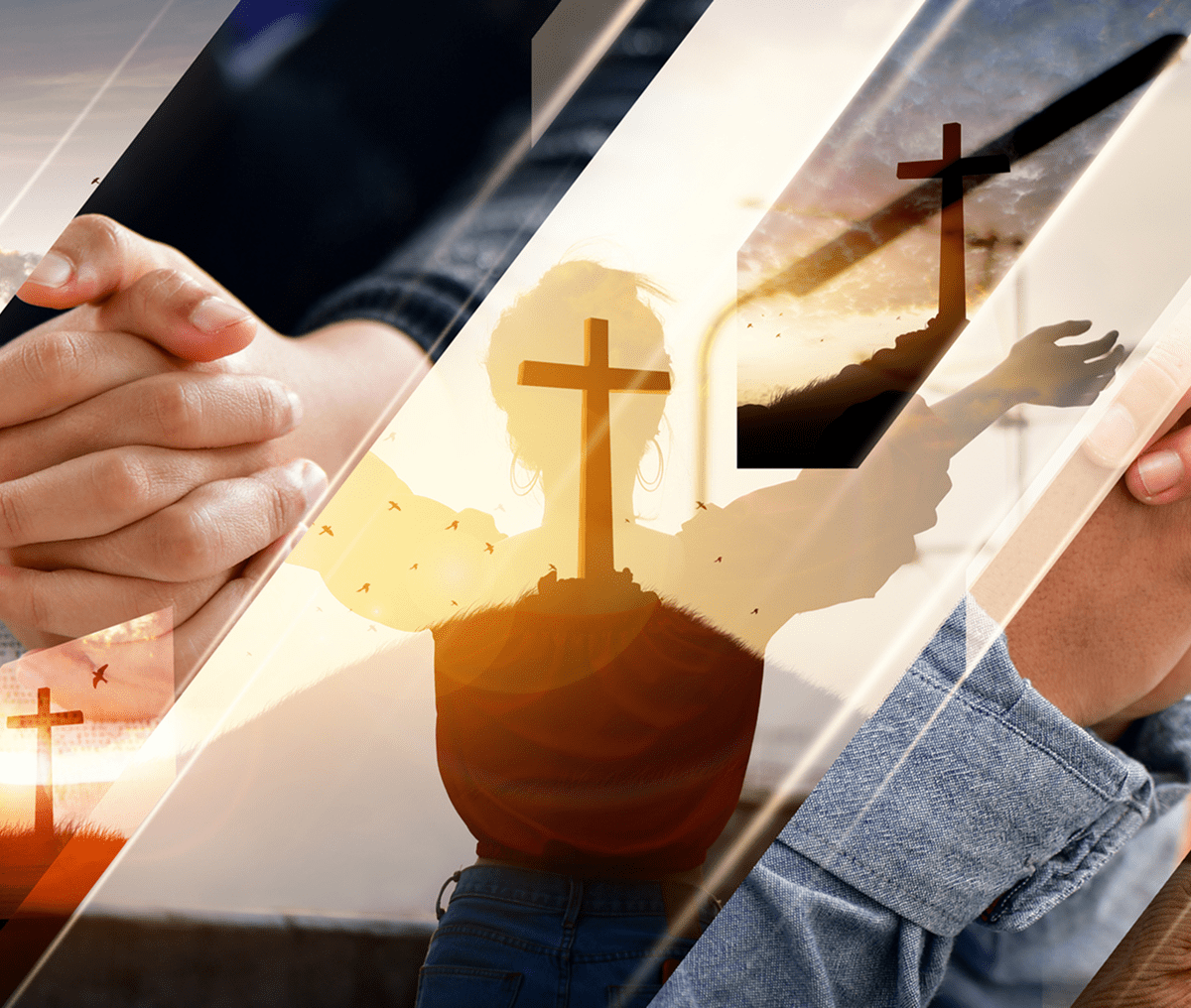 Hands holding crosses symbolizing faith and prayer.