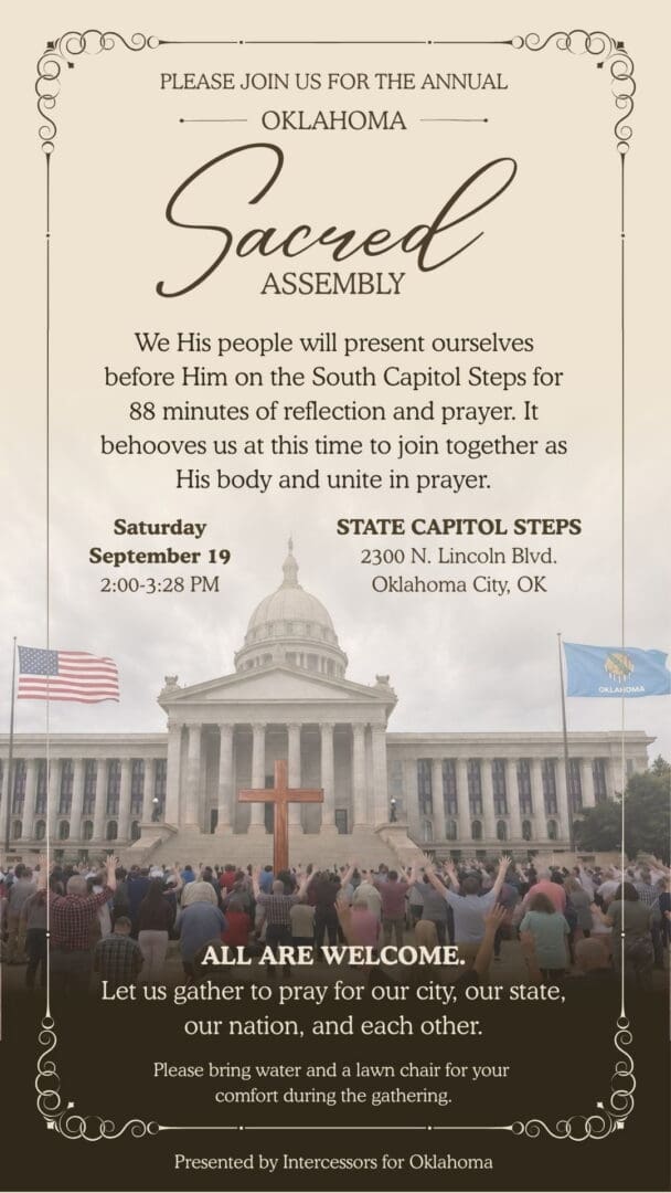 Oklahoma Sacred Assembly flyer - Saturday, September 19, 2:00-3:28 PM, State Capitol Steps, Oklahoma City